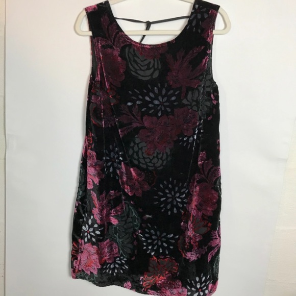 RESERVED Black Burgundy Floral Crush Velvet Sleeveless Blouse Blouse Top Women M - Picture 2 of 4